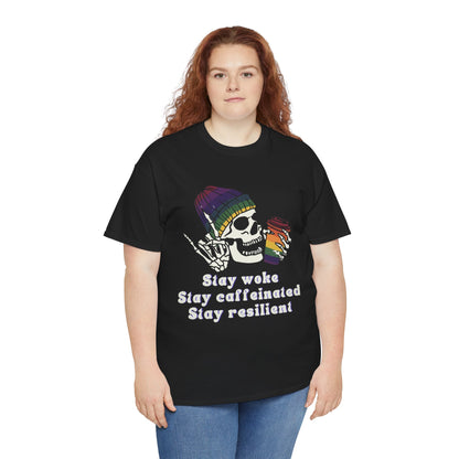 Skull Coffee Tee — "Stay woke, Stay caffeinated, Stay resilient" Graphic T-Shirt