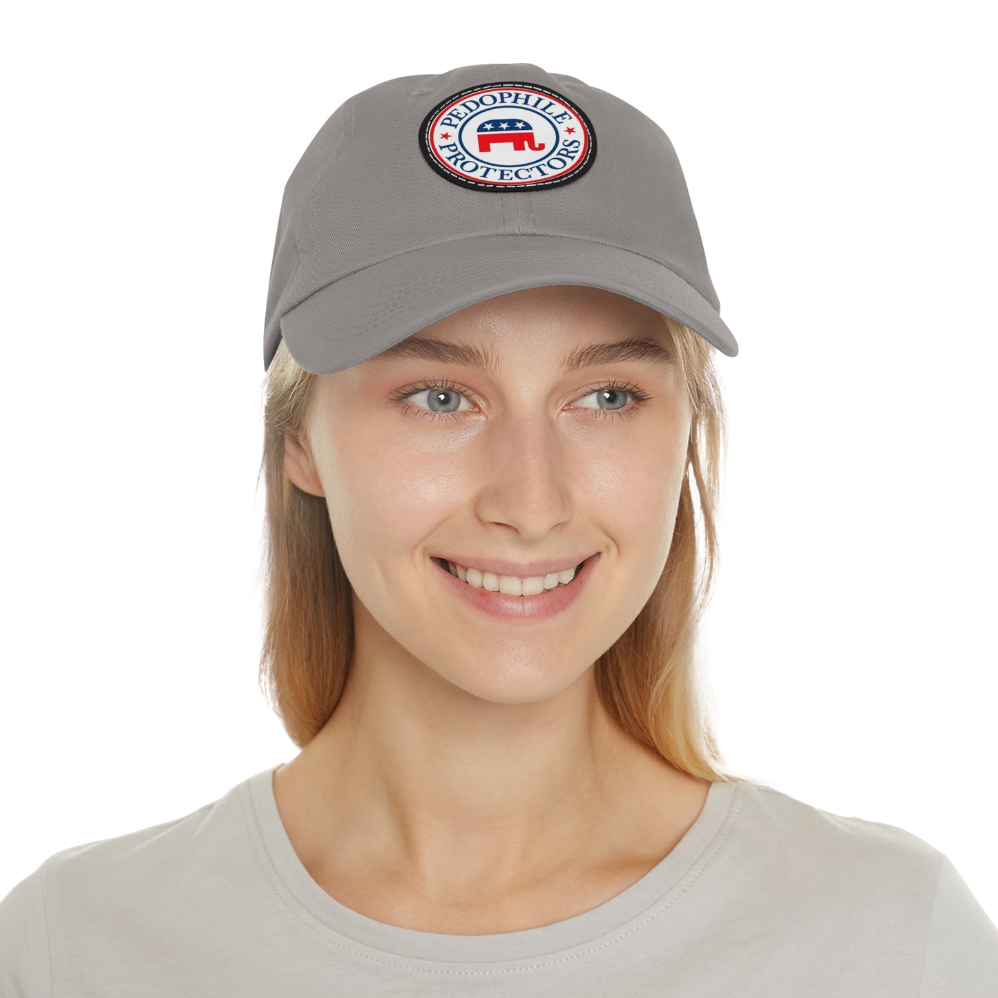Dad Hat — Round Leather Patch 'Pedophile Protectors' Political Satire Cap