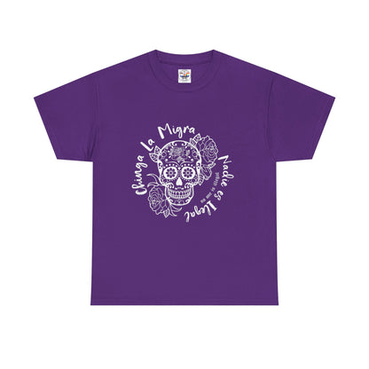 Dia de los Muertos Sugar Skull Tee — "Chinga La Migra Nadie es Ilegal" Graphic T-Shirt