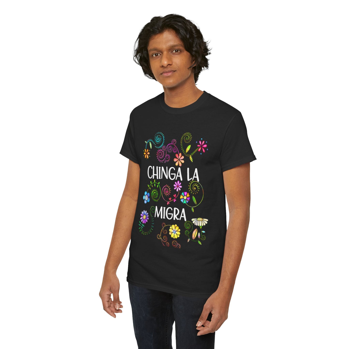 T-Shirt — "Chinga La Migra" Floral Graphic Tee