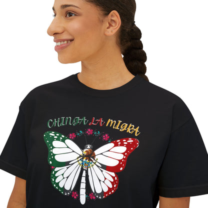 Butterfly 'Chinga La Migra' Boxy Tee — Mexican Flag Monarch Shirt