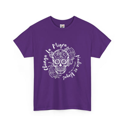 Dia de los Muertos Sugar Skull Tee — "Chinga La Migra Nadie es Ilegal" Graphic T-Shirt