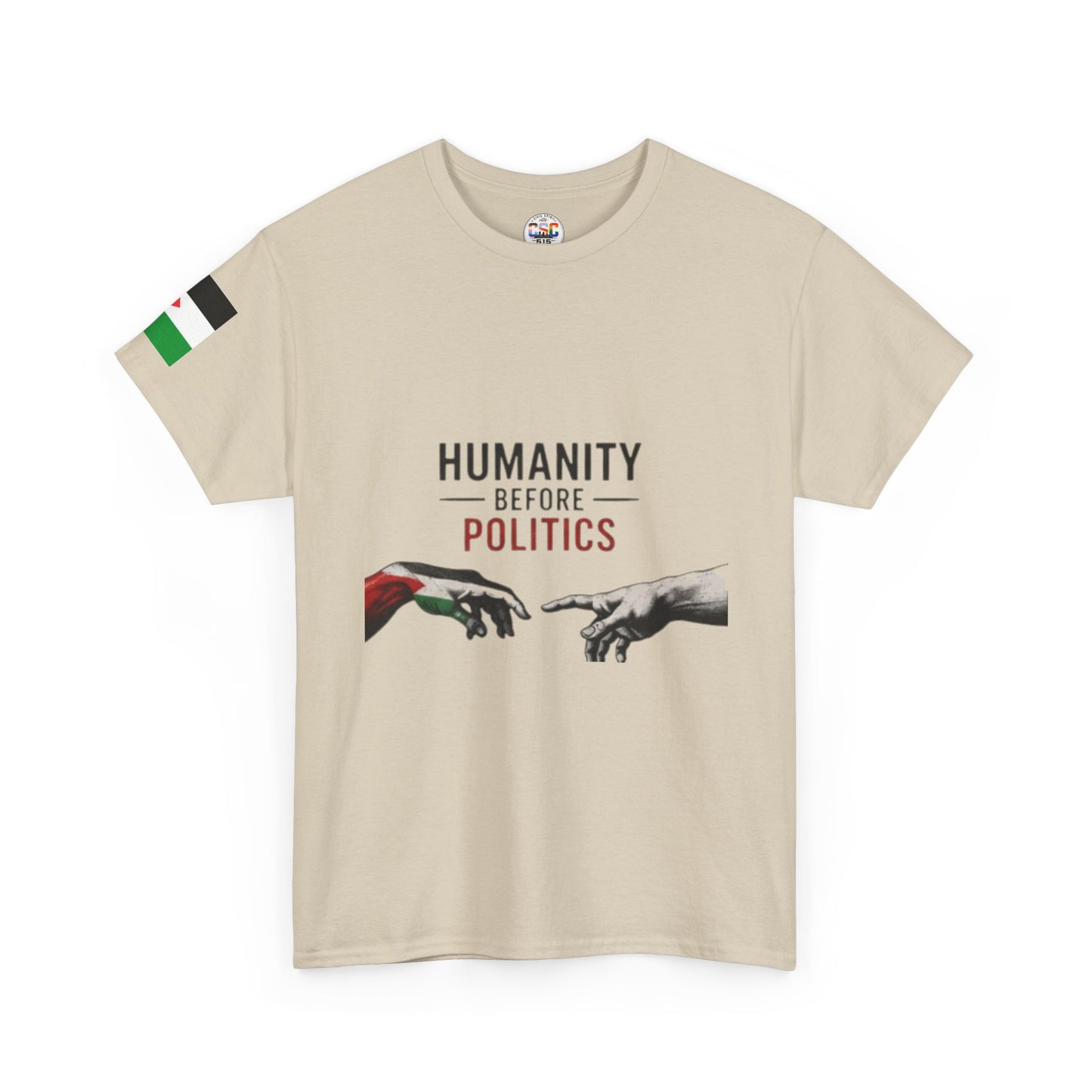 Humanity Before Politics T-Shirt — Unity Hands Graphic Tee