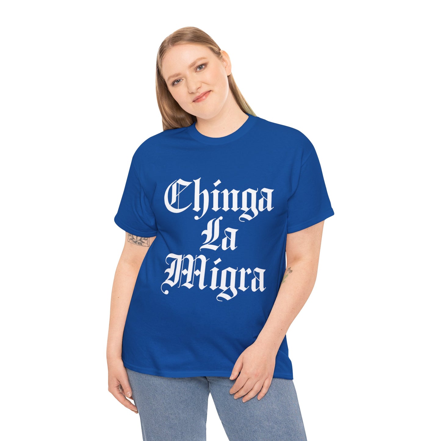 Graphic Tee — "Chinga La Migra" Bold Gothic Statement Shirt