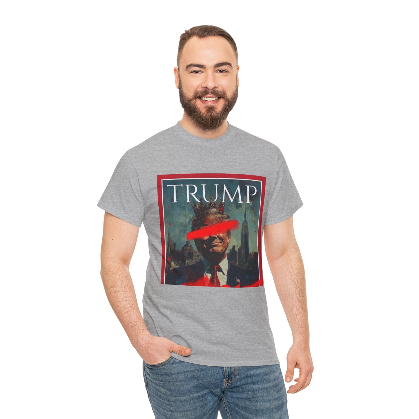 Graphic Tee — Distressed Political Portrait with Red Strike-Through