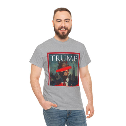 Graphic Tee — Distressed Political Portrait with Red Strike-Through