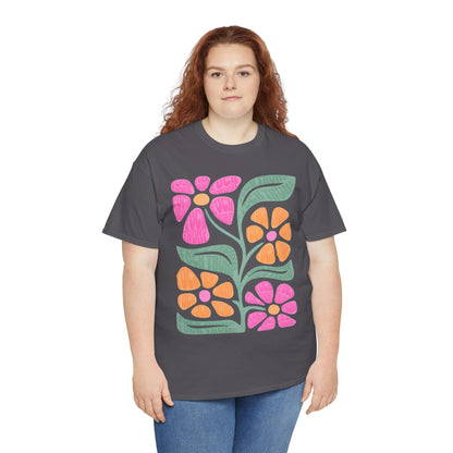 Retro Floral T-Shirt - Pink & Orange Vintage Flower Graphic Tee
