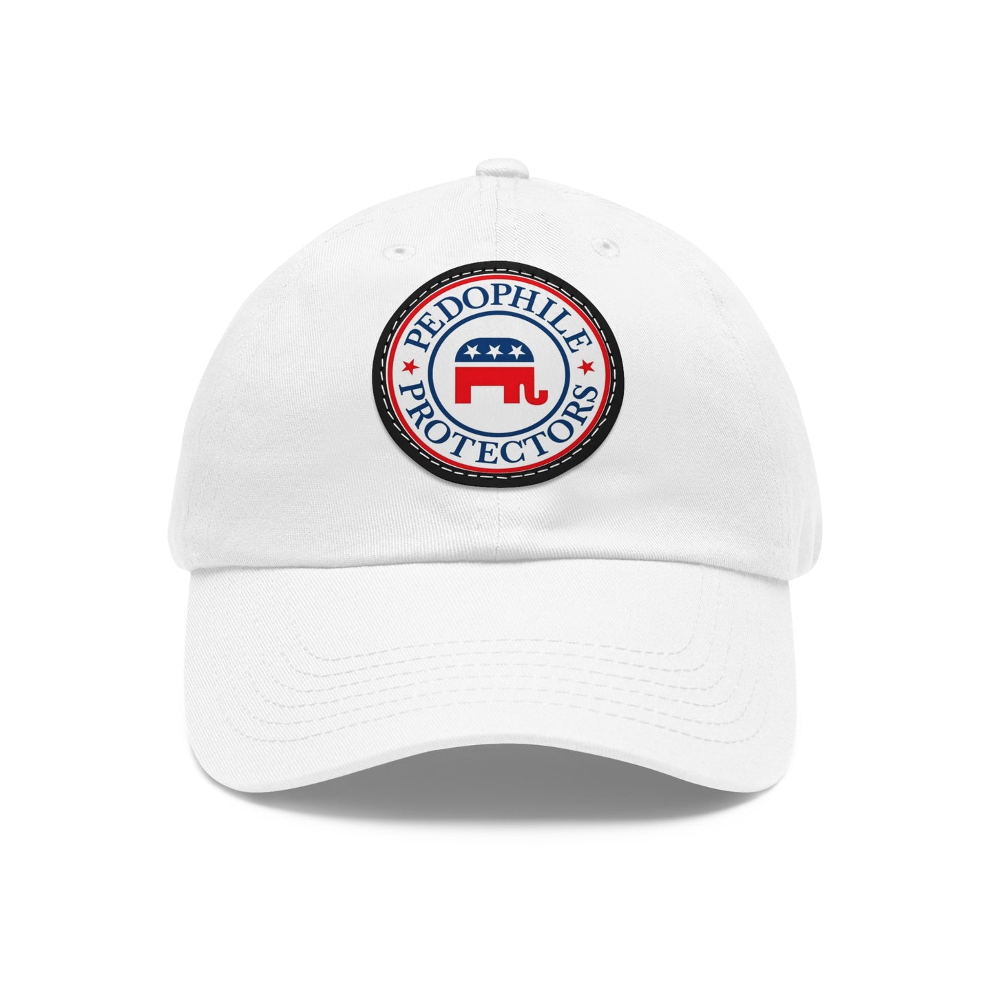 Dad Hat — Round Leather Patch 'Pedophile Protectors' Political Satire Cap