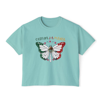Butterfly 'Chinga La Migra' Boxy Tee — Mexican Flag Monarch Shirt