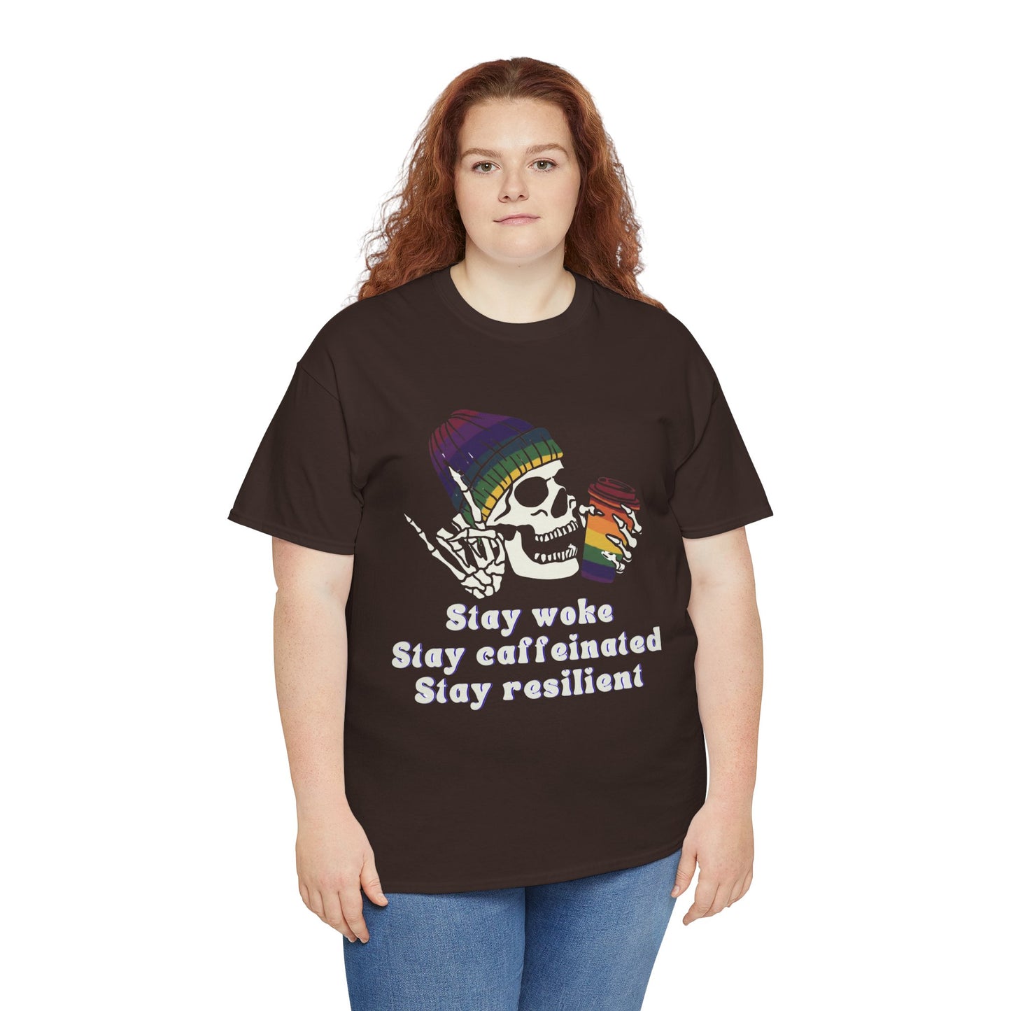 Skull Coffee Tee — "Stay woke, Stay caffeinated, Stay resilient" Graphic T-Shirt