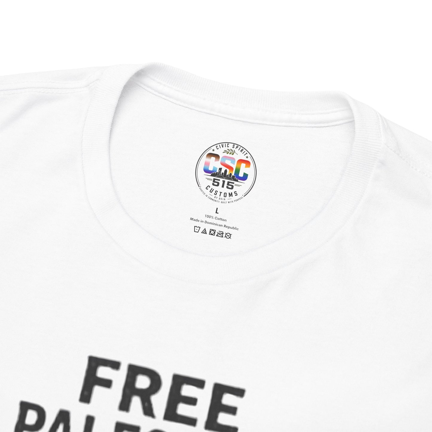 Free Palestine T-Shirt — Raised Fist Graphic with Arabic Text