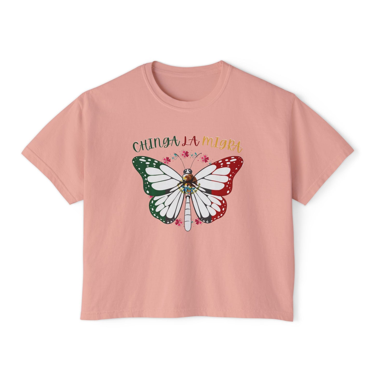 Butterfly 'Chinga La Migra' Boxy Tee — Mexican Flag Monarch Shirt
