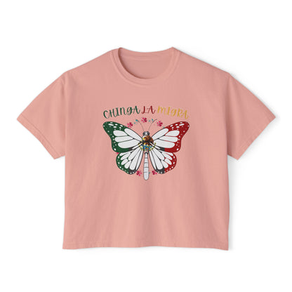 Butterfly 'Chinga La Migra' Boxy Tee — Mexican Flag Monarch Shirt