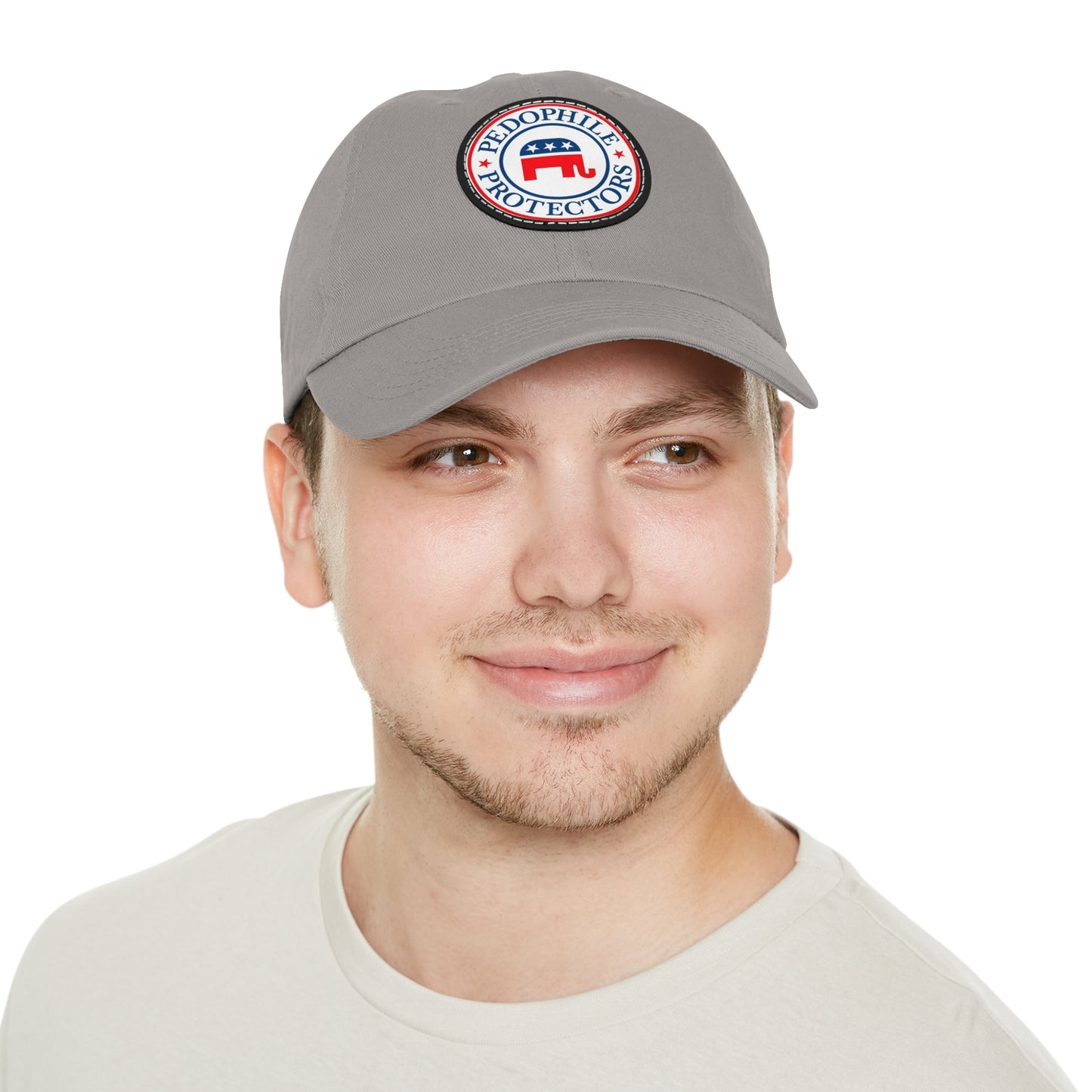 Dad Hat — Round Leather Patch 'Pedophile Protectors' Political Satire Cap