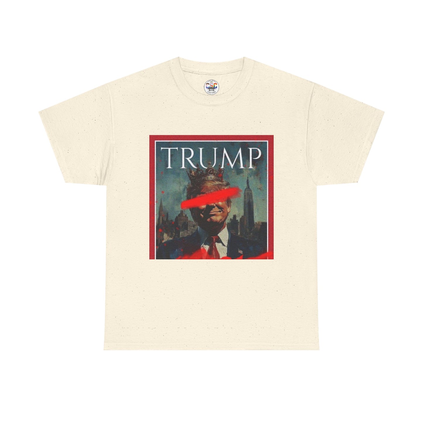 Graphic Tee — Distressed Political Portrait with Red Strike-Through