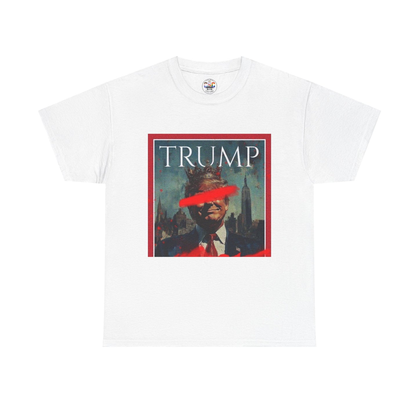 Graphic Tee — Distressed Political Portrait with Red Strike-Through