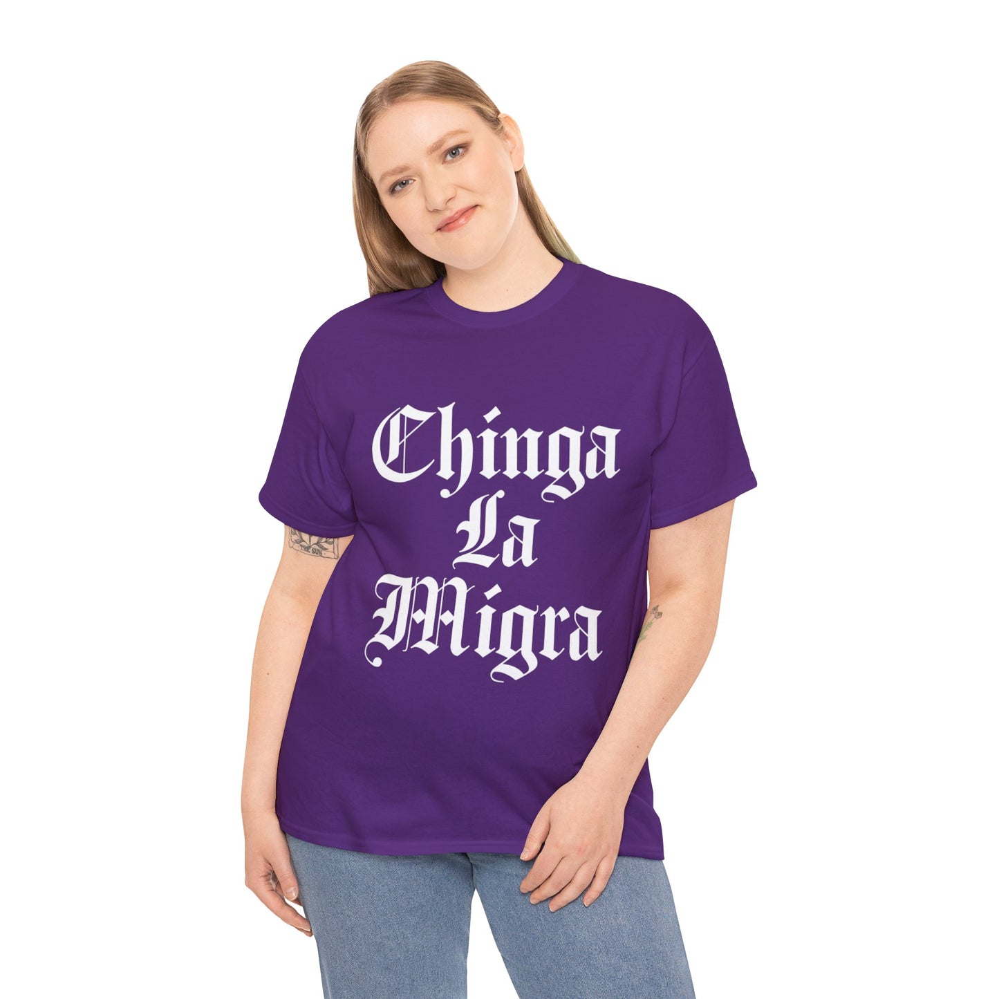 Graphic Tee — "Chinga La Migra" Bold Gothic Statement Shirt