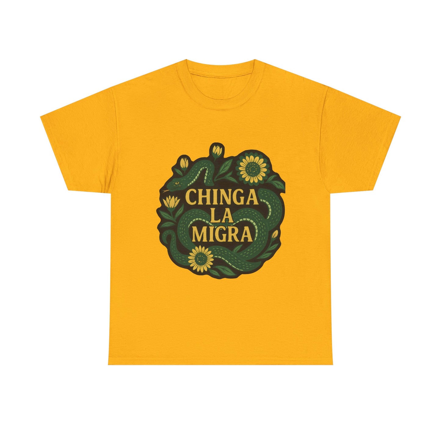 T‑Shirt — "Chinga la Migra" Green Snake Floral Protest Tee
