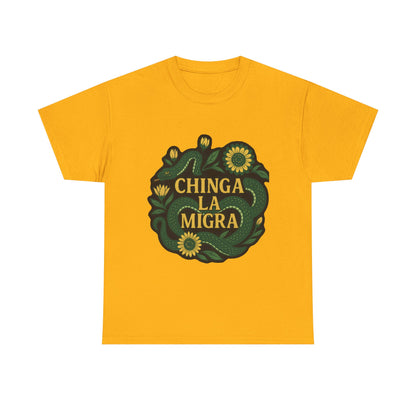 T‑Shirt — "Chinga la Migra" Green Snake Floral Protest Tee
