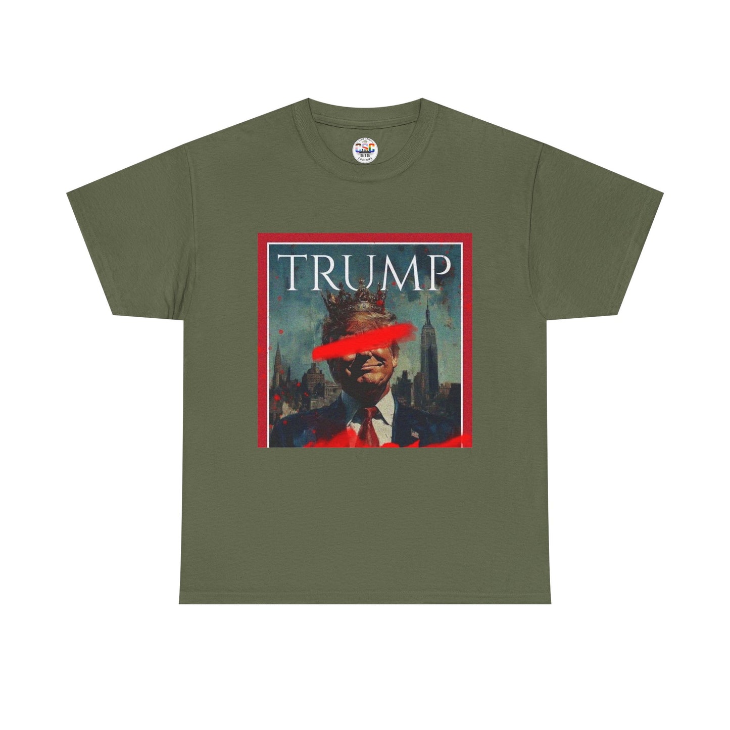 Graphic Tee — Distressed Political Portrait with Red Strike-Through