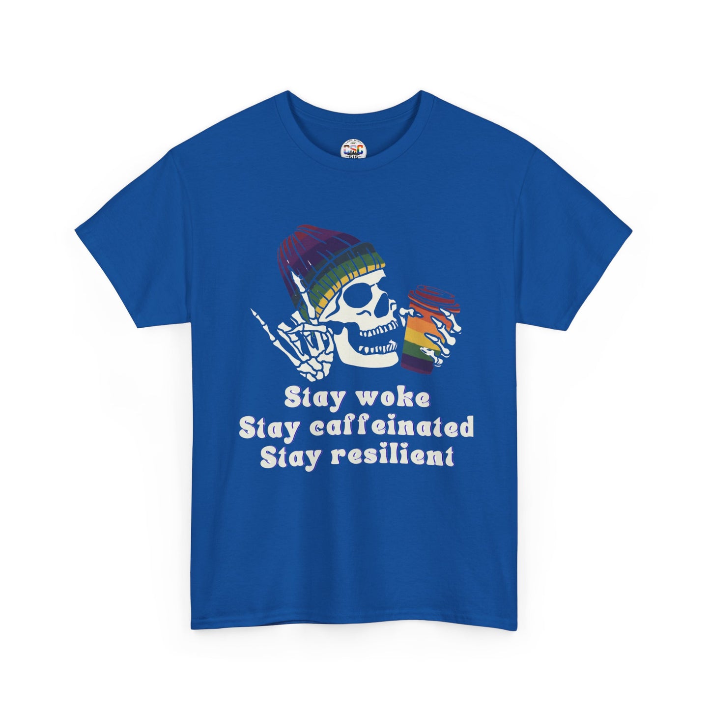 Skull Coffee Tee — "Stay woke, Stay caffeinated, Stay resilient" Graphic T-Shirt
