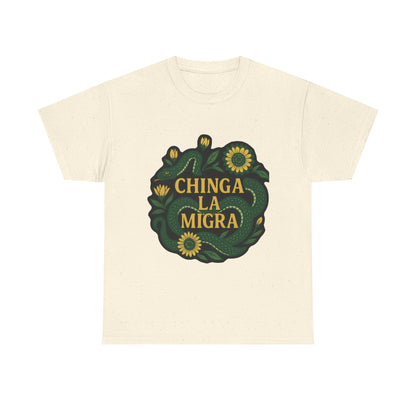 T‑Shirt — "Chinga la Migra" Green Snake Floral Protest Tee