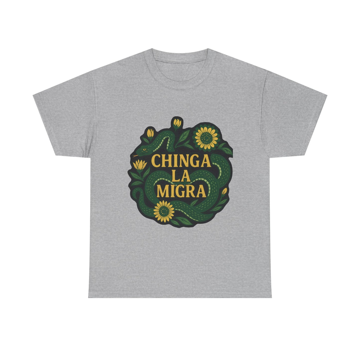 T‑Shirt — "Chinga la Migra" Green Snake Floral Protest Tee