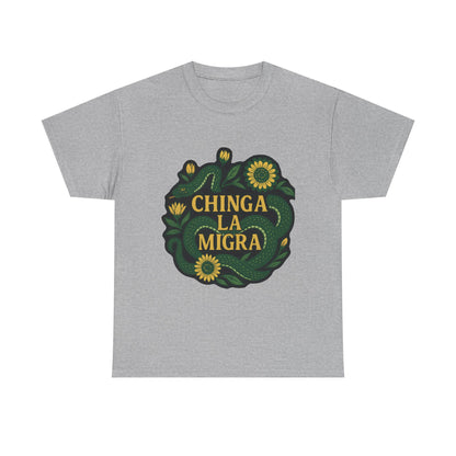 T‑Shirt — "Chinga la Migra" Green Snake Floral Protest Tee