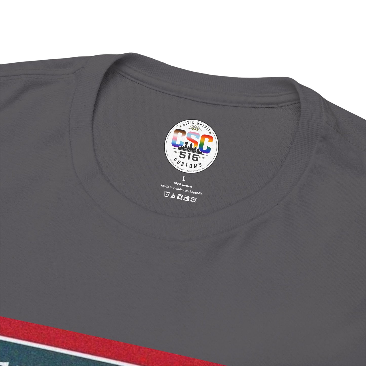 Graphic Tee — Distressed Political Portrait with Red Strike-Through