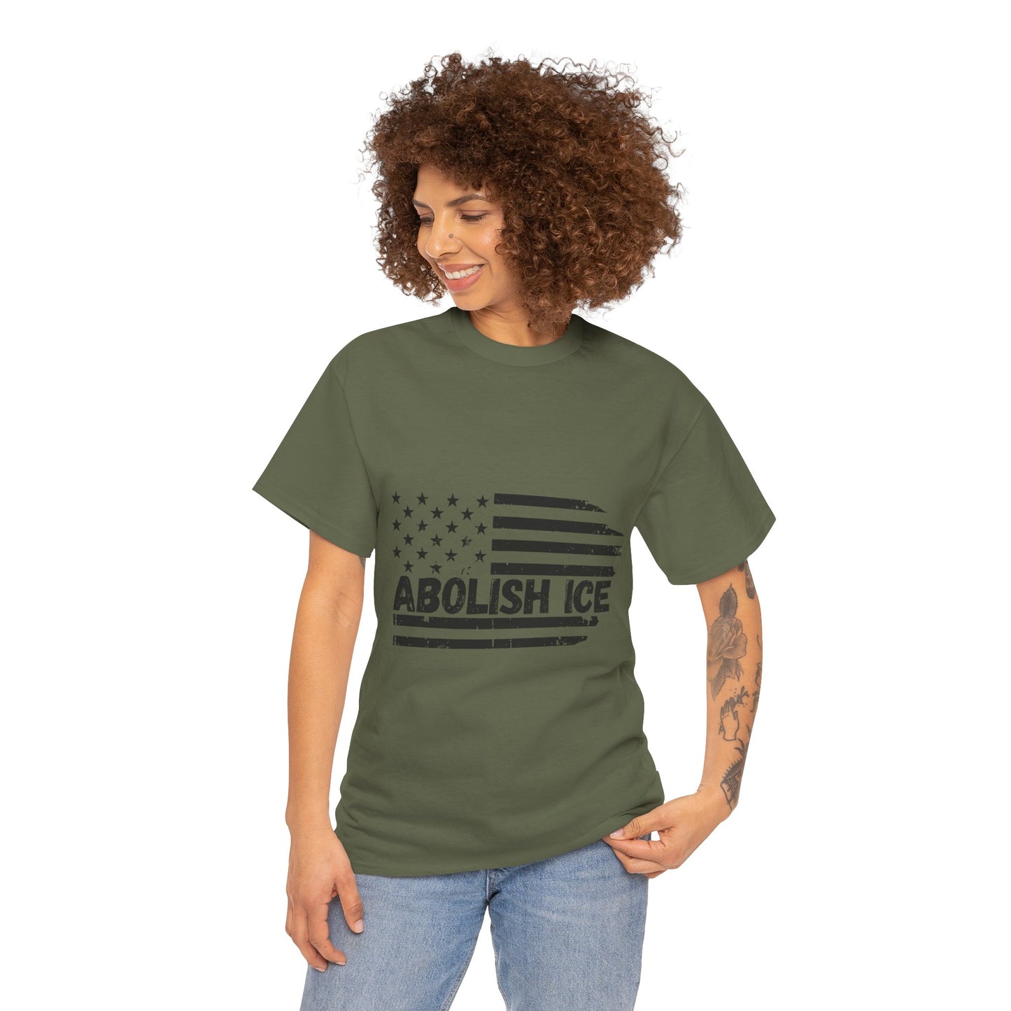 Abolish ICE T-Shirt — Distressed American Flag Protest Tee