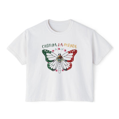 Butterfly 'Chinga La Migra' Boxy Tee — Mexican Flag Monarch Shirt