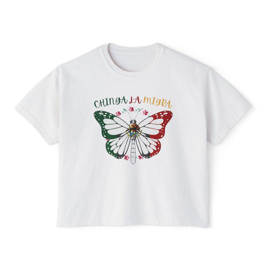 Butterfly 'Chinga La Migra' Boxy Tee — Mexican Flag Monarch Shirt
