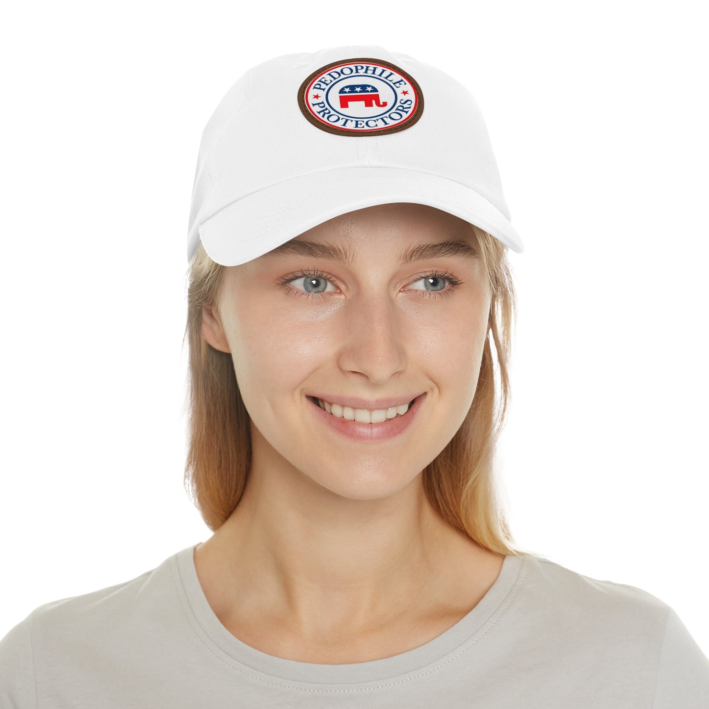 Dad Hat — Round Leather Patch 'Pedophile Protectors' Political Satire Cap