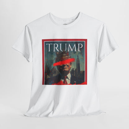 Graphic Tee — Distressed Political Portrait with Red Strike-Through