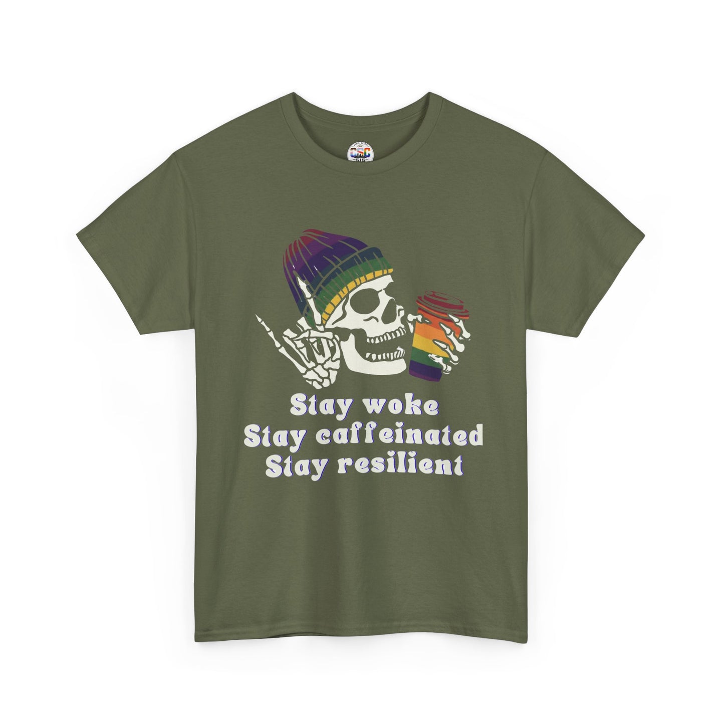 Skull Coffee Tee — "Stay woke, Stay caffeinated, Stay resilient" Graphic T-Shirt