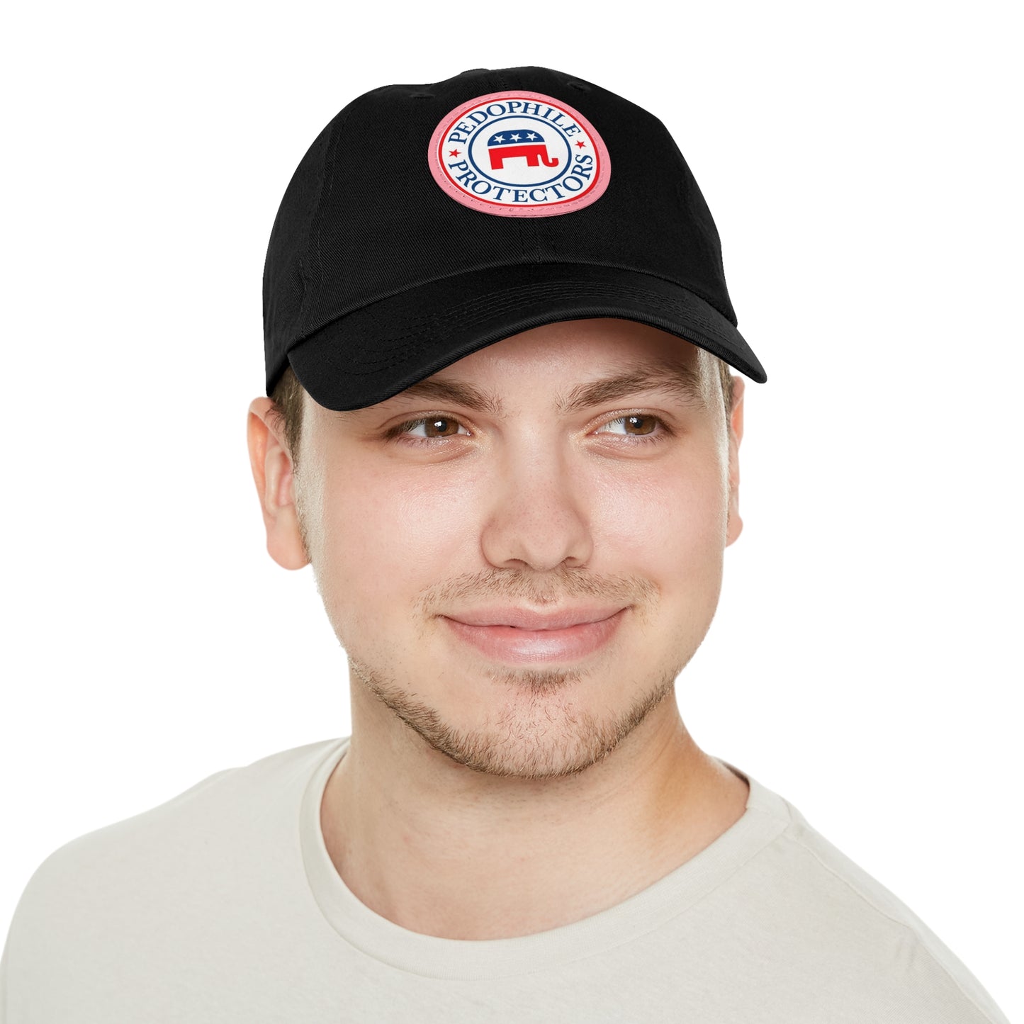 Dad Hat — Round Leather Patch 'Pedophile Protectors' Political Satire Cap