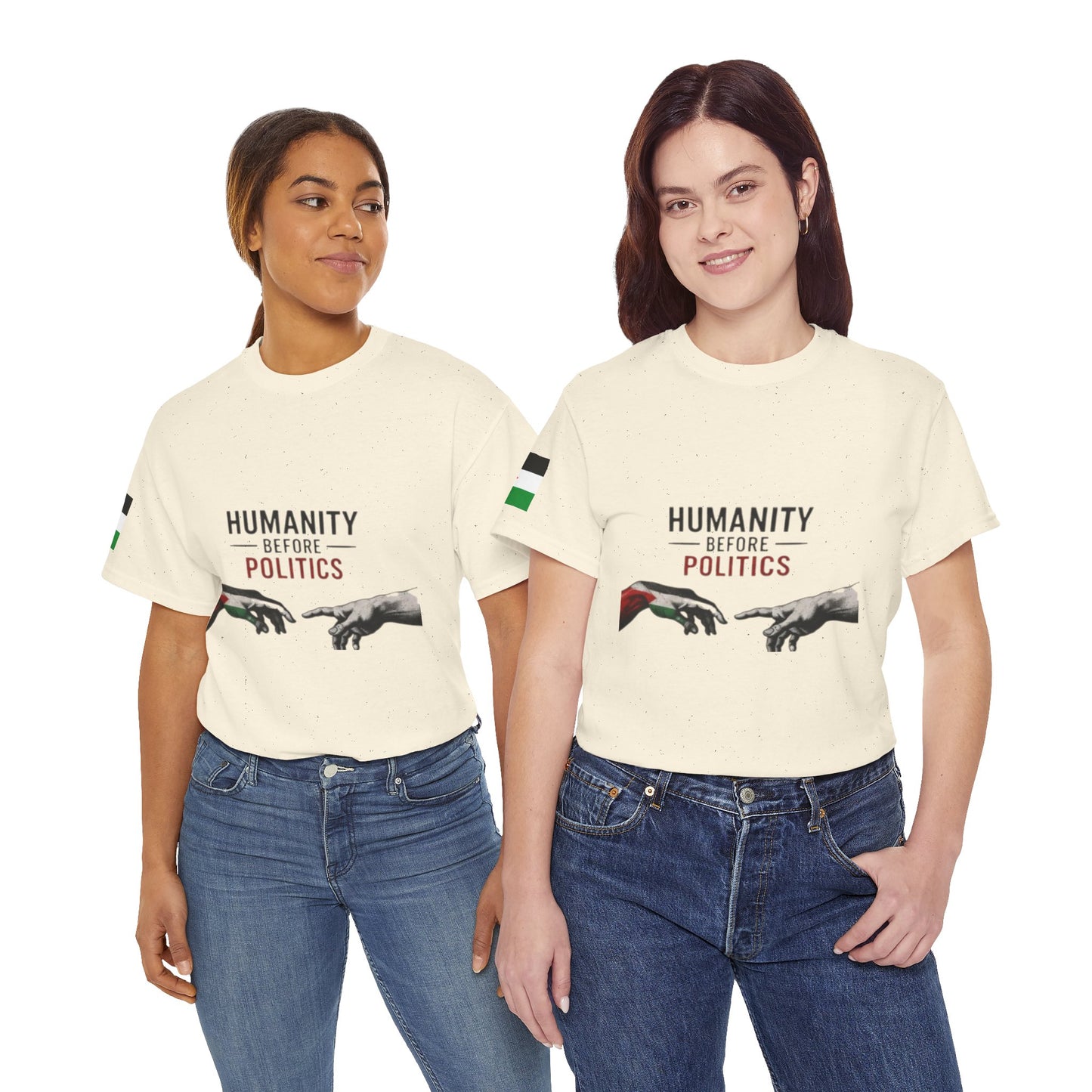 Humanity Before Politics T-Shirt — Unity Hands Graphic Tee