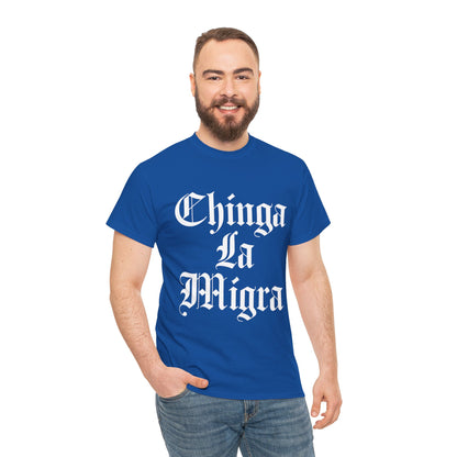 Graphic Tee — "Chinga La Migra" Bold Gothic Statement Shirt