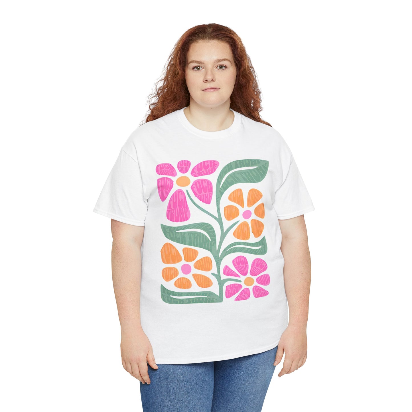 Retro Floral T-Shirt - Pink & Orange Vintage Flower Graphic Tee