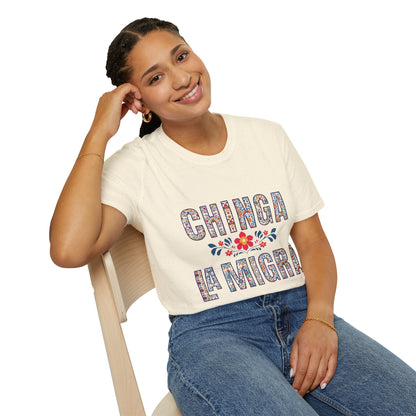 Chinga La Migra T-Shirt — Floral Mexican Pride Protest Tee