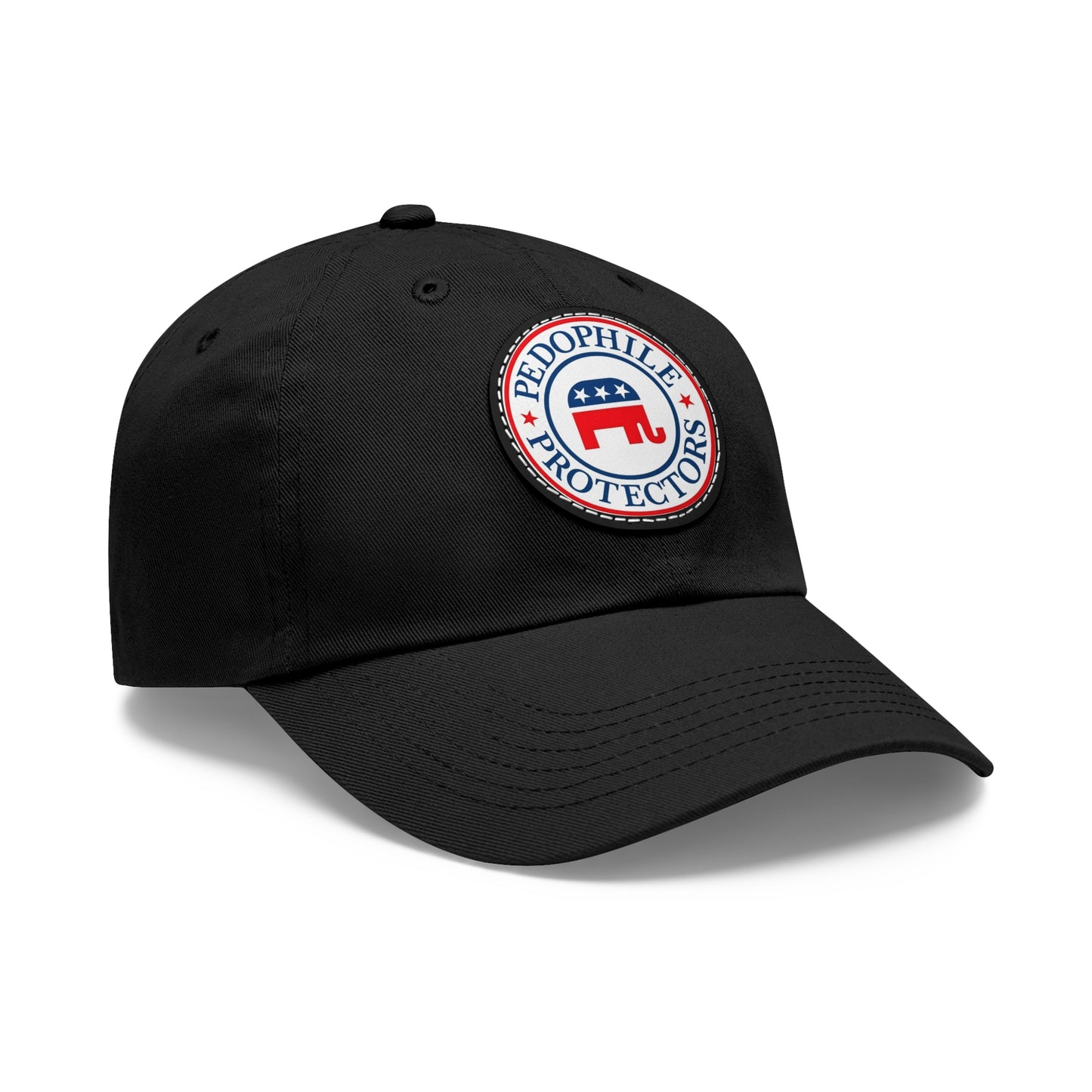 Dad Hat — Round Leather Patch 'Pedophile Protectors' Political Satire Cap