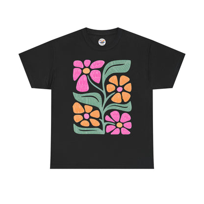Retro Floral T-Shirt - Pink & Orange Vintage Flower Graphic Tee