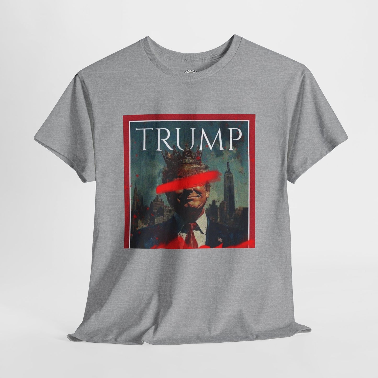 Graphic Tee — Distressed Political Portrait with Red Strike-Through