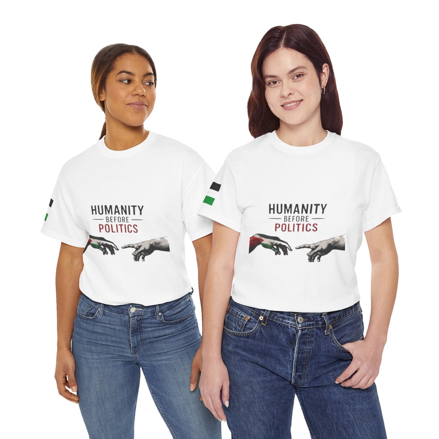 Humanity Before Politics T-Shirt — Unity Hands Graphic Tee