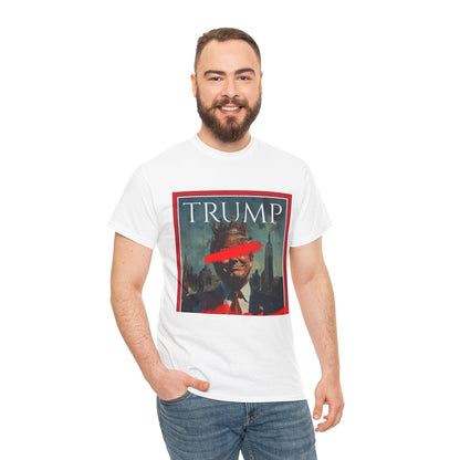 Graphic Tee — Distressed Political Portrait with Red Strike-Through