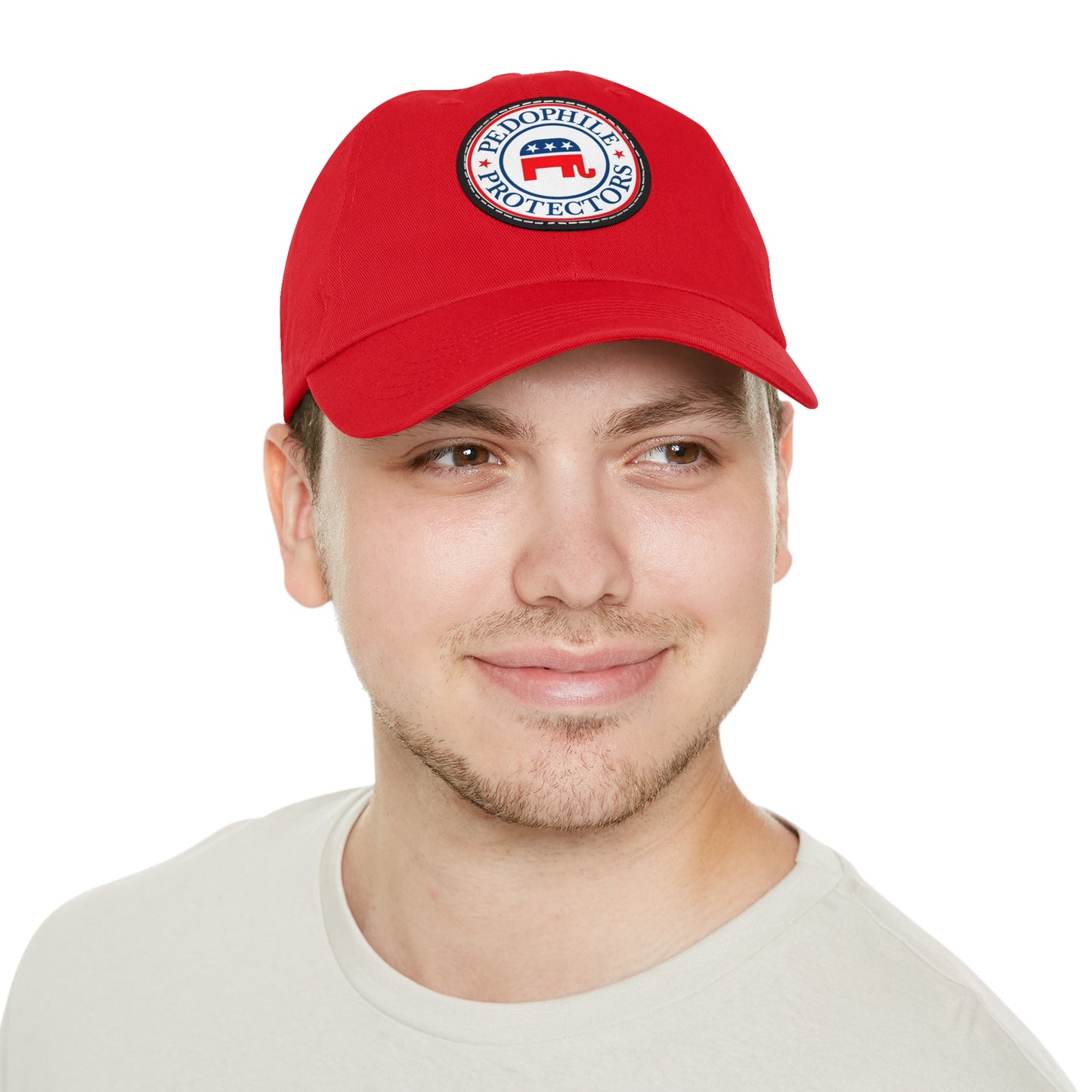 Dad Hat — Round Leather Patch 'Pedophile Protectors' Political Satire Cap