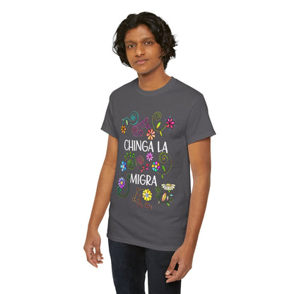 T-Shirt — "Chinga La Migra" Floral Graphic Tee