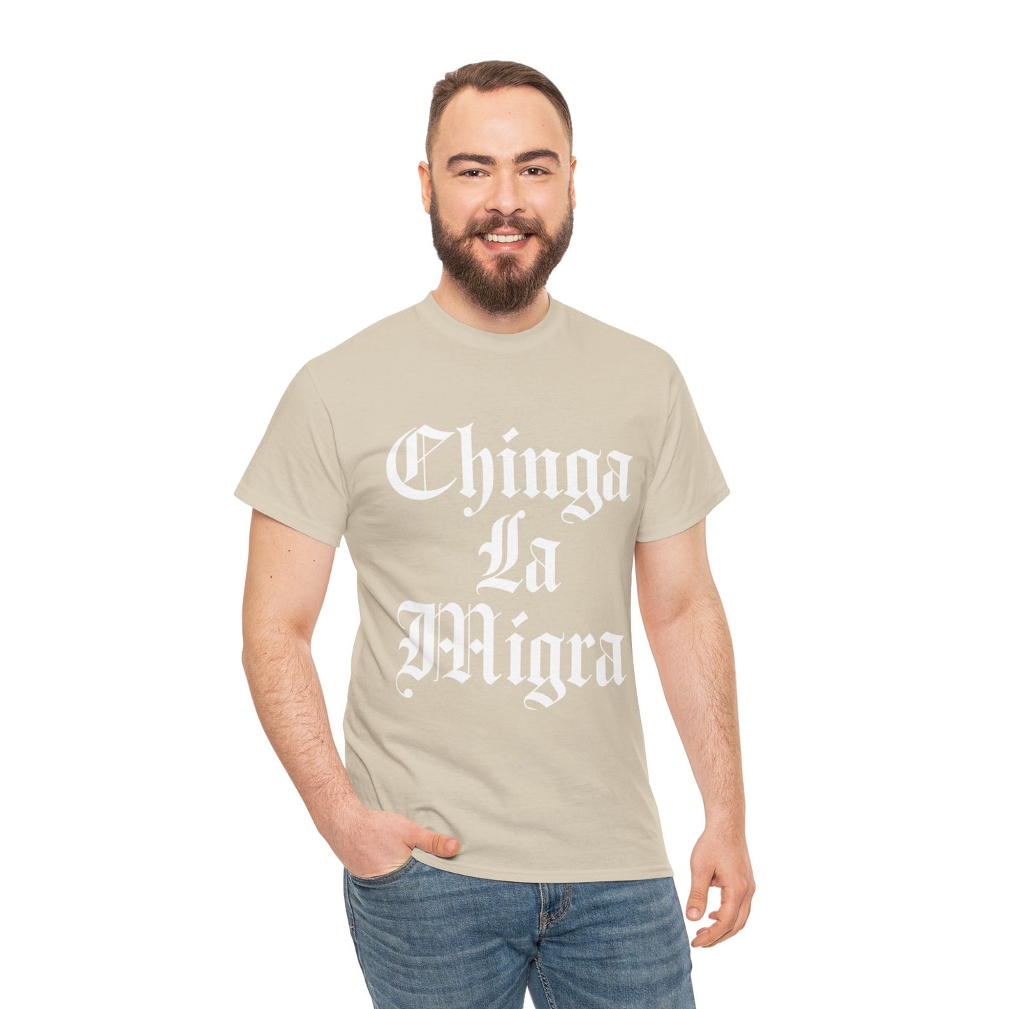 Graphic Tee — "Chinga La Migra" Bold Gothic Statement Shirt
