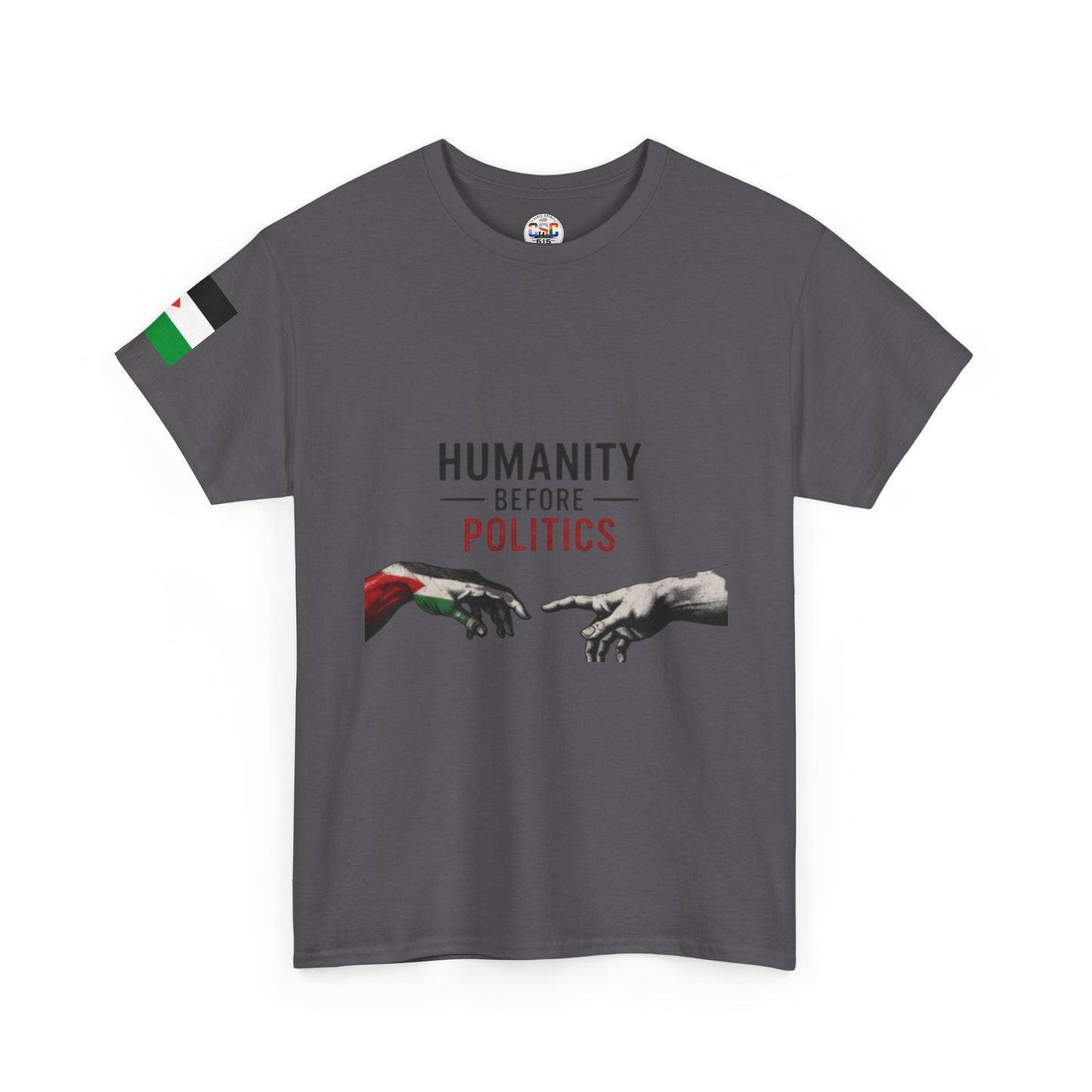 Humanity Before Politics T-Shirt — Unity Hands Graphic Tee