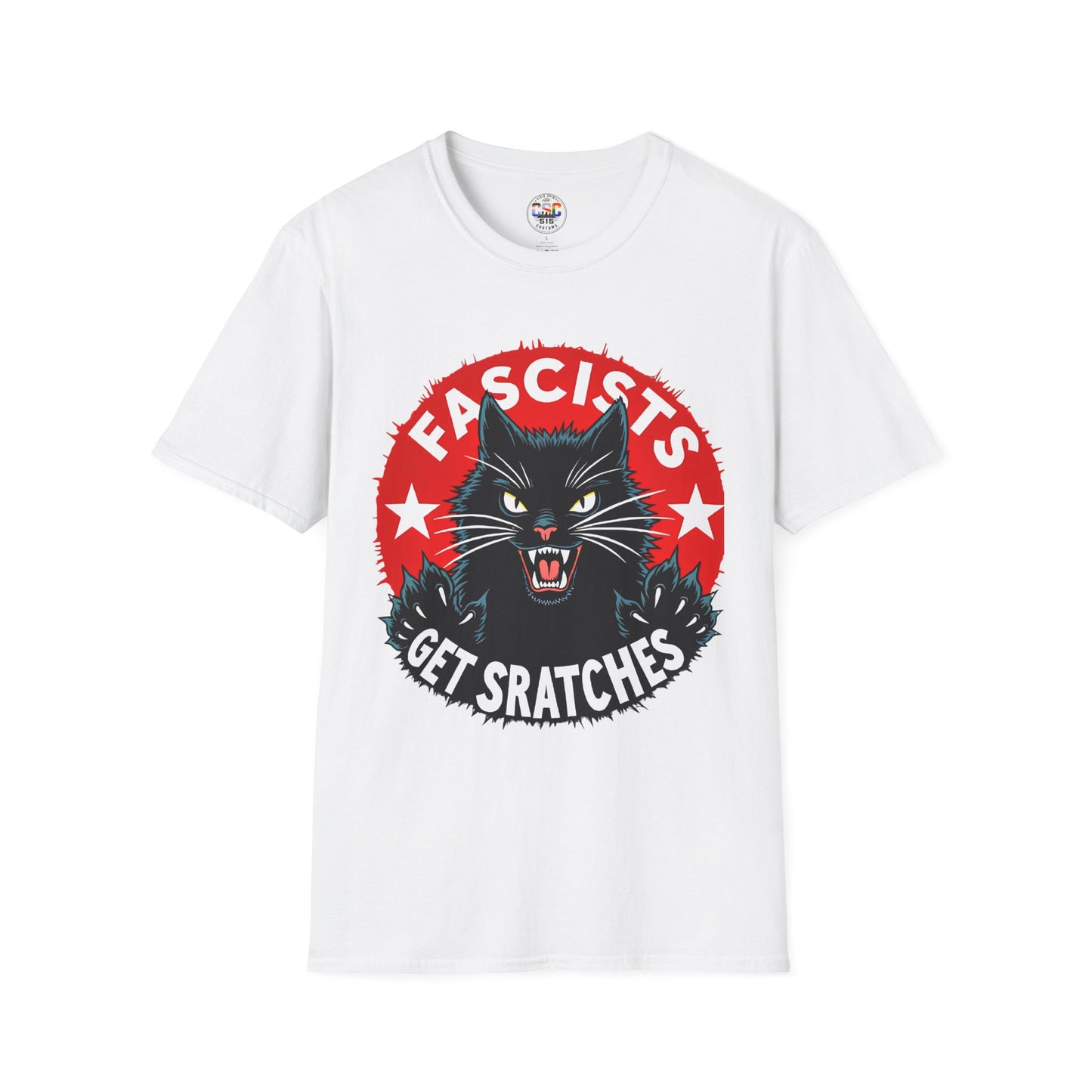 T-Shirt — "Fascists Get Scratches" Angry Black Cat Protest Tee